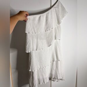 Casual White One Shoulder Layered Mini Dress size S